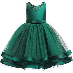 Flower Girls Ruffles Sequins Dress Vintage  Wedding Bridesmaid Party Dress